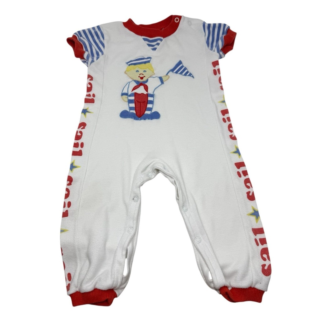 Vintage Baby 18 M 1 Piece Outfit by Little By Little - Sailor sail snap
